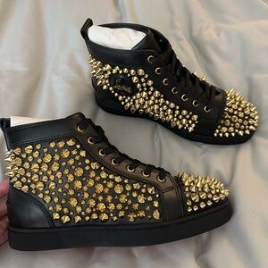 Christian Louboutin Louis black gold spikes size 7 / 40 brand new